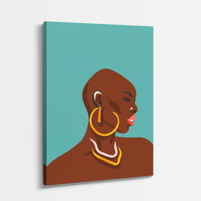 cuadro canvas ilustracion humana aros dorados estilo contemporaneo