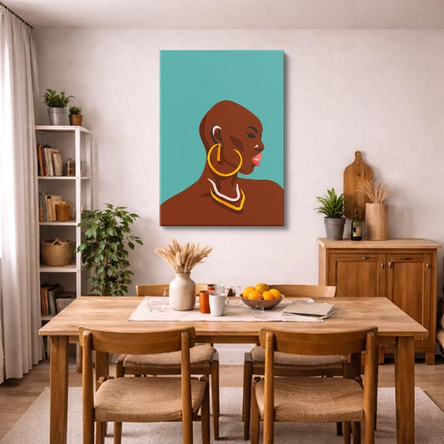 cuadro canvas ilustracion humana aros dorados estilo contemporaneo