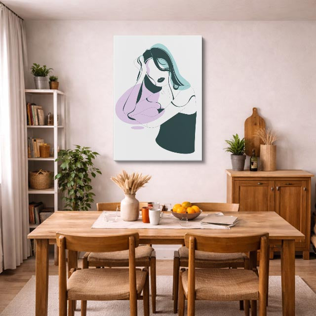 cuadro canvas ilustracion humana velo malva estilo contemporaneo