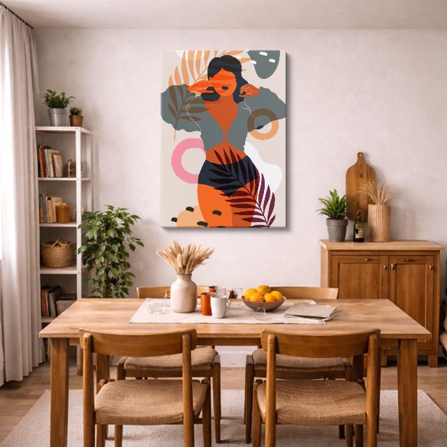 cuadro canvas ilustracion humana tropical vibrante estilo contemporaneo