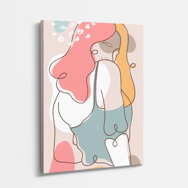 cuadro canvas ilustracion humana cabello rosado estilo contemporaneo