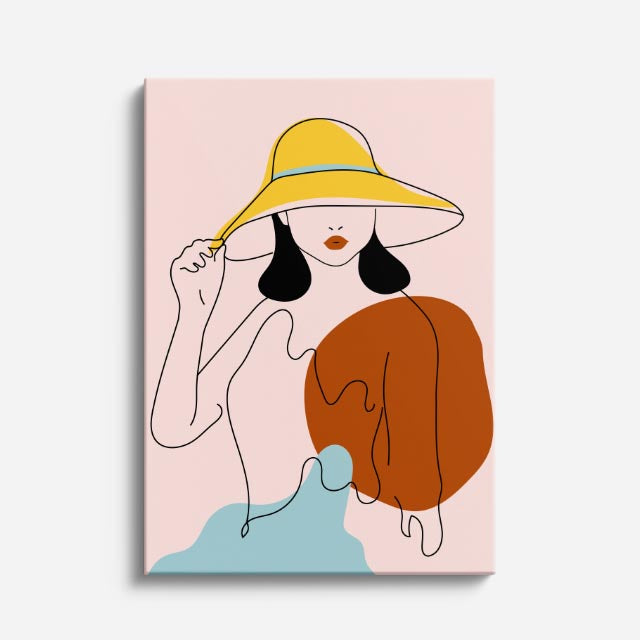 cuadro canvas ilustracion humana sombrero dorado estilo contemporaneo