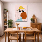 cuadro canvas ilustracion humana sombrero dorado estilo contemporaneo