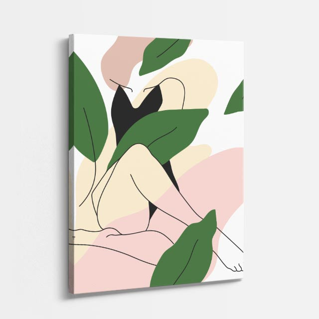 cuadro canvas ilustracion humana reposo tropical estilo contemporaneo
