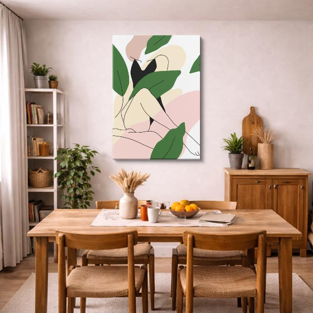 cuadro canvas ilustracion humana reposo tropical estilo contemporaneo
