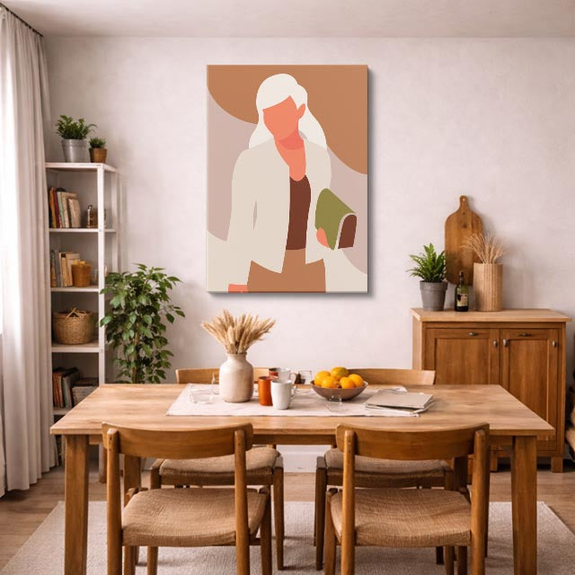 cuadro canvas ilustracion humana abrigo camel estilo contemporaneo