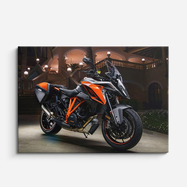 cuadro canvas vehículos ktm naranja bajo las luces horizontal