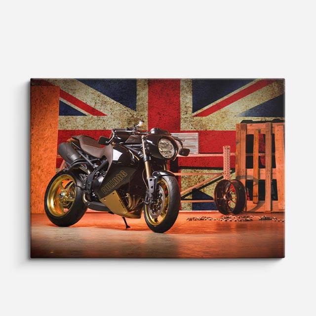 cuadro canvas vehículos cafe racer bandera británica horizontal