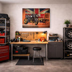 cuadro canvas vehículos cafe racer bandera británica horizontal