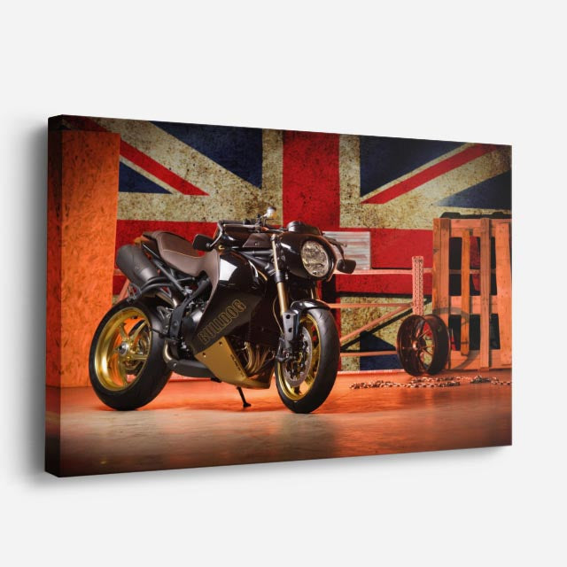 cuadro canvas vehículos cafe racer bandera británica horizontal