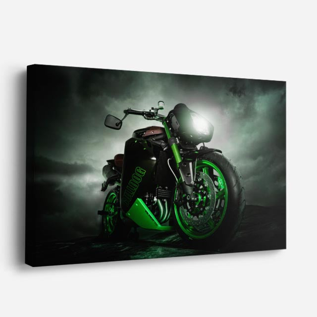 cuadro canvas vehículos custom verde llamas nocturnas horizontal