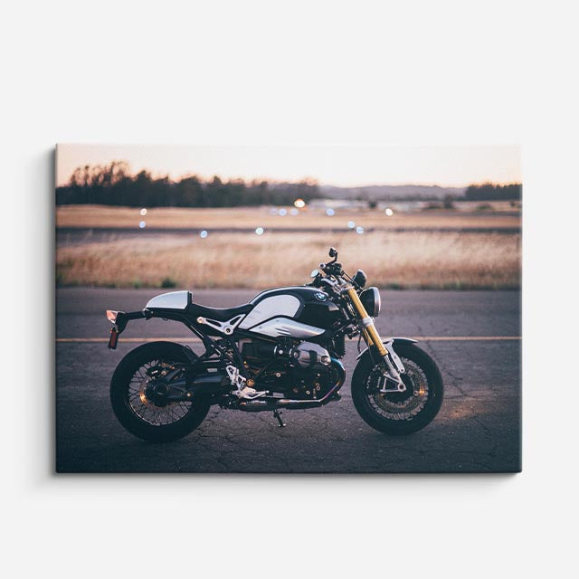 cuadro canvas vehículos scrambler blanca lago al fondo horizontal
