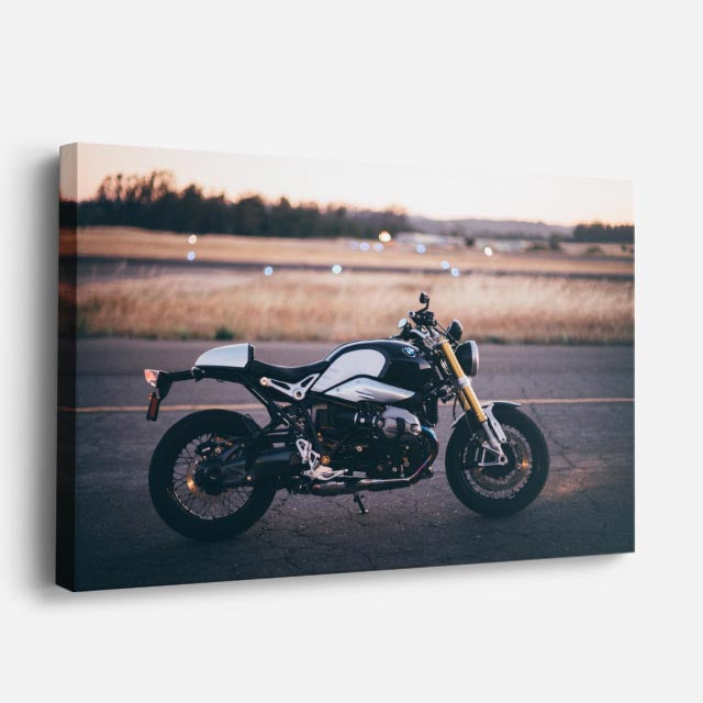 cuadro canvas vehículos scrambler blanca lago al fondo horizontal