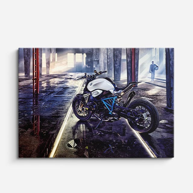 cuadro canvas vehículos cafe racer blanca pasaje urbano horizontal
