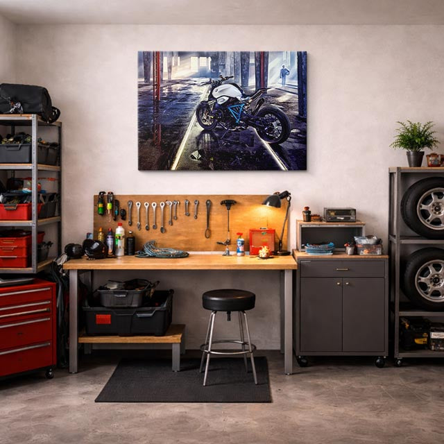 cuadro canvas vehículos cafe racer blanca pasaje urbano horizontal