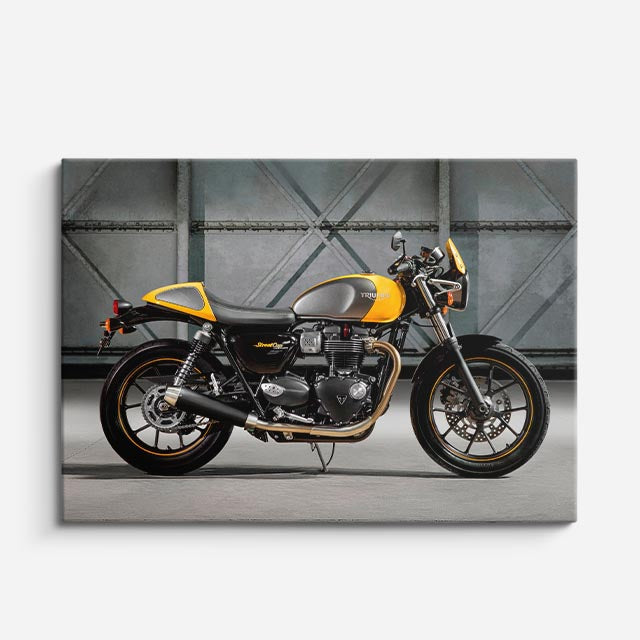 cuadro canvas vehículos café racer amarilla retro horizontal