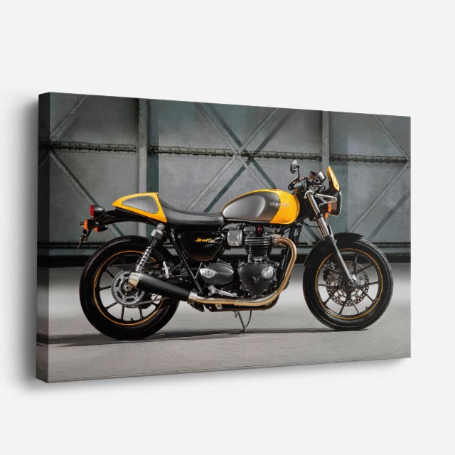 cuadro canvas vehículos café racer amarilla retro horizontal
