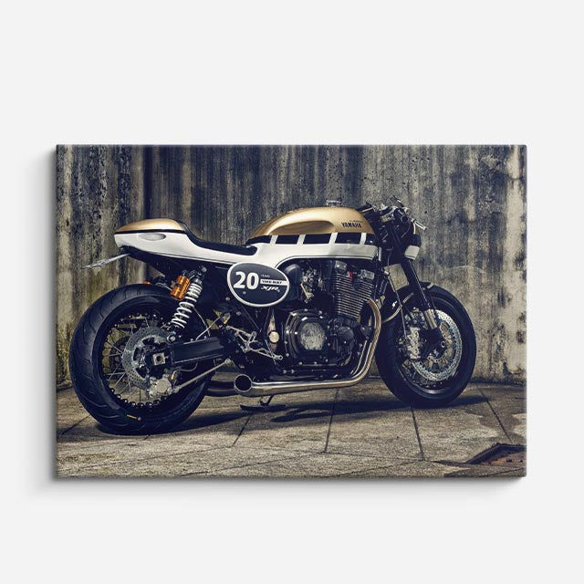 cuadro canvas vehículos cafe racer azul muro viejo horizontal