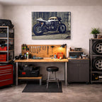 cuadro canvas vehículos cafe racer azul muro viejo horizontal