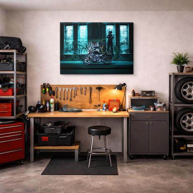 cuadro canvas vehículos chopper teal mural urbano horizontal