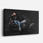 cuadro canvas vehículos piloto femenina chopper negra horizontal