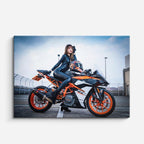 cuadro canvas vehículos piloto femenina ktm naranja horizontal