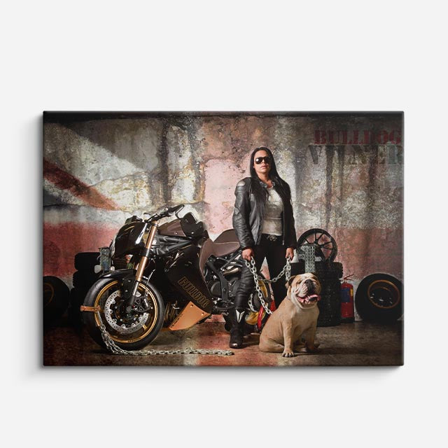 cuadro canvas vehículos piloto femenina moto vintage horizontal