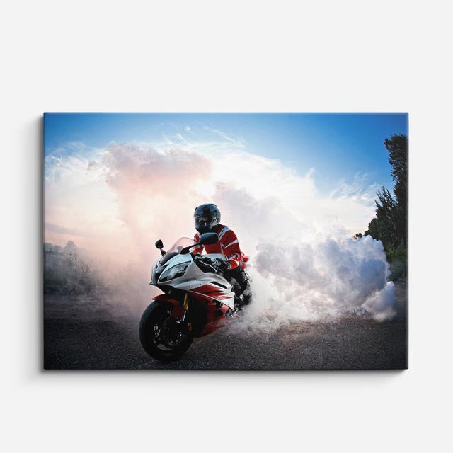 cuadro canvas vehículos superbike blanca humo de poder horizontal