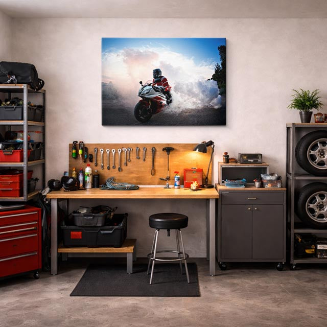 cuadro canvas vehículos superbike blanca humo de poder horizontal