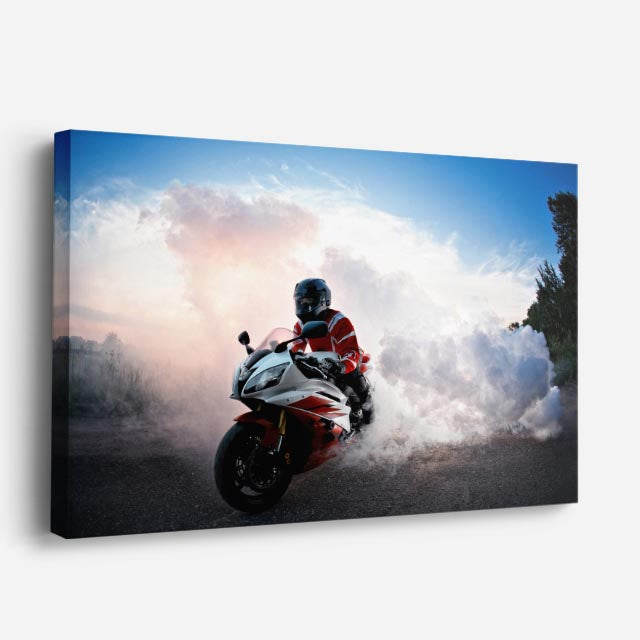 cuadro canvas vehículos superbike blanca humo de poder horizontal