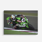 cuadro canvas vehículos kawasaki verde en la pista horizontal