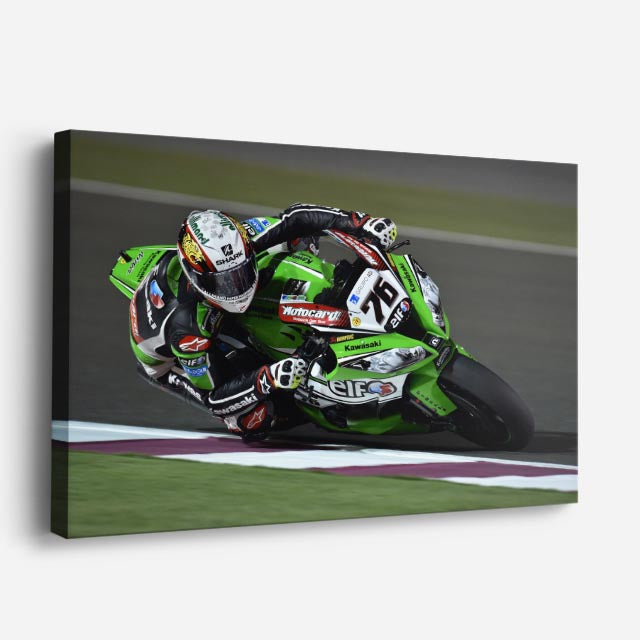 cuadro canvas vehículos kawasaki verde en la pista horizontal