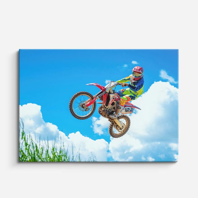 cuadro canvas vehículos motocross rojo salto al cielo horizontal