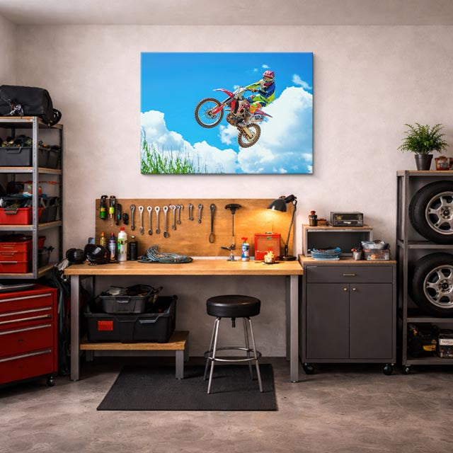 cuadro canvas vehículos motocross rojo salto al cielo horizontal
