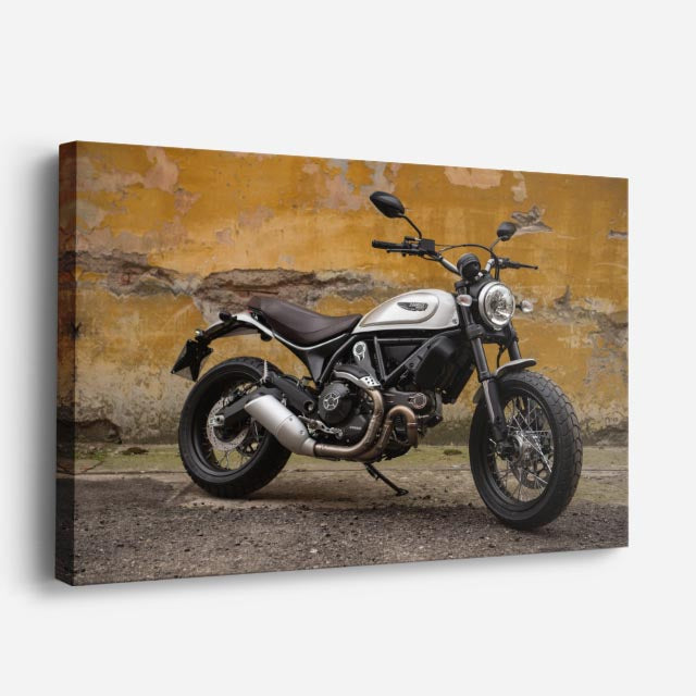 cuadro canvas vehículos scrambler gris suelo de madera horizontal