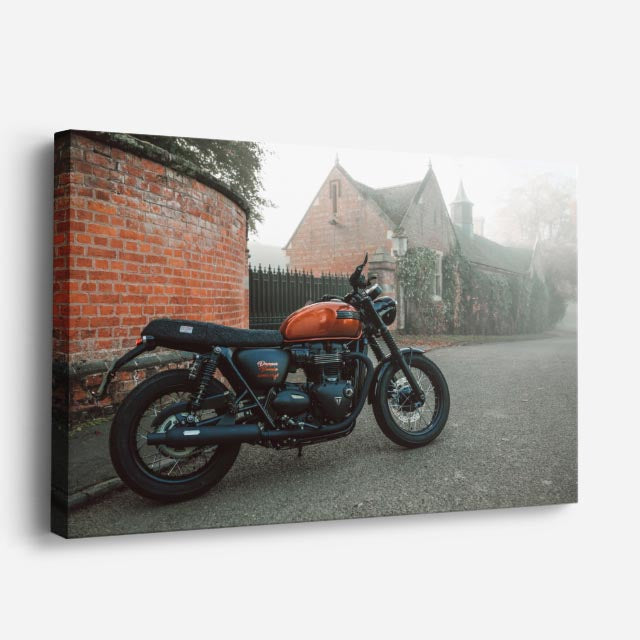 cuadro canvas vehículos café racer naranja adoquines horizontal