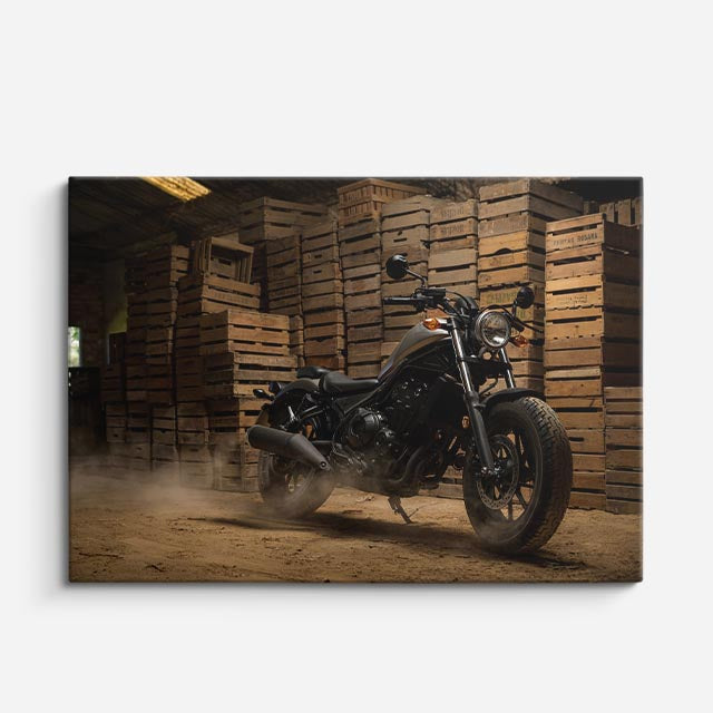 cuadro canvas vehículos scrambler negra madera apilada horizontal