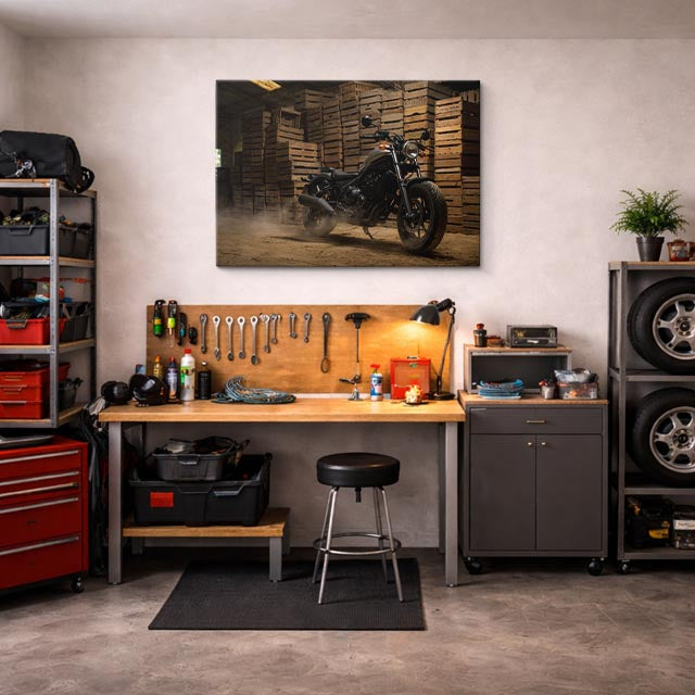 cuadro canvas vehículos scrambler negra madera apilada horizontal