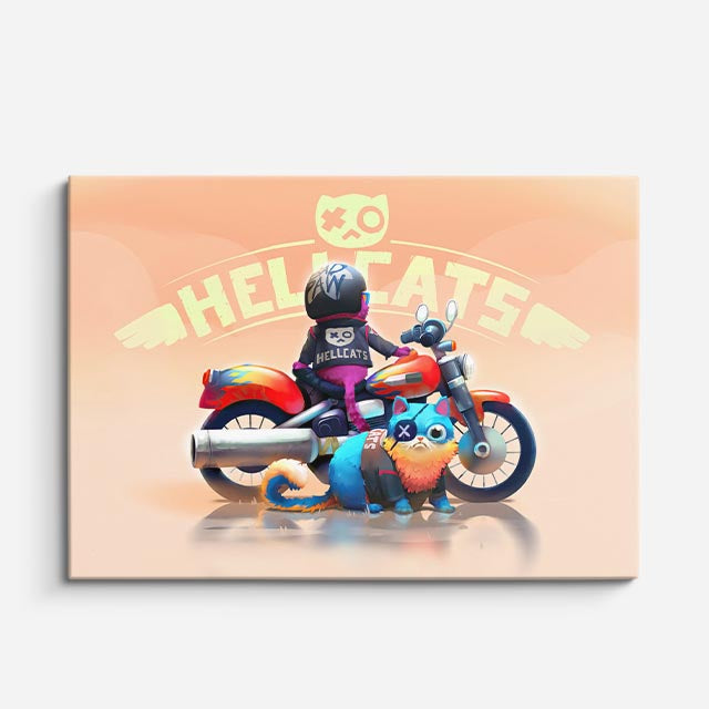 cuadro canvas vehículos helacats moto caricatura horizontal