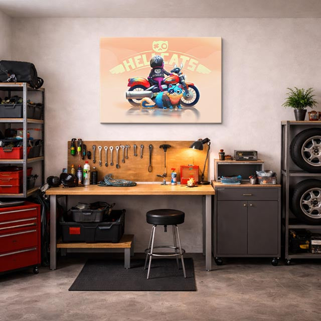 cuadro canvas vehículos helacats moto caricatura horizontal