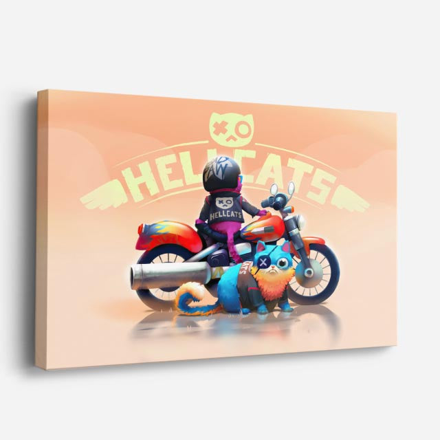 cuadro canvas vehículos helacats moto caricatura horizontal
