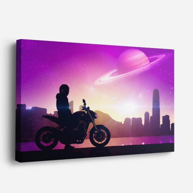 cuadro canvas vehículos silueta cyberpunk horizonte horizontal