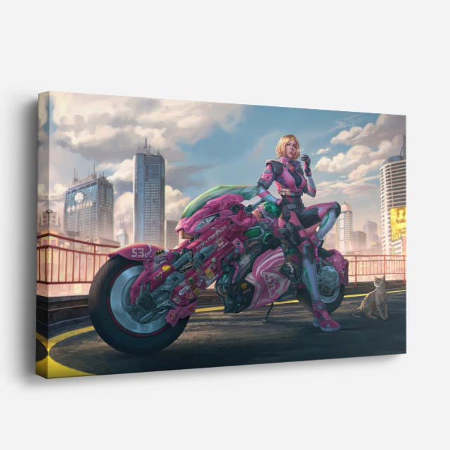 cuadro canvas vehículos guerrera neon moto futurista horizontal