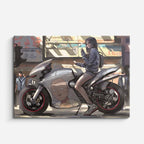 cuadro canvas vehículos piloto anime moto plateada horizontal