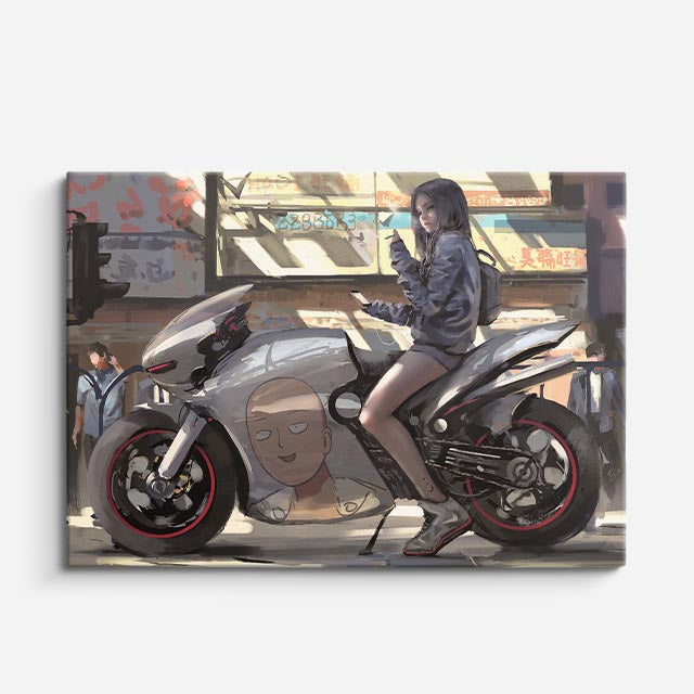 cuadro canvas vehículos piloto anime moto plateada horizontal