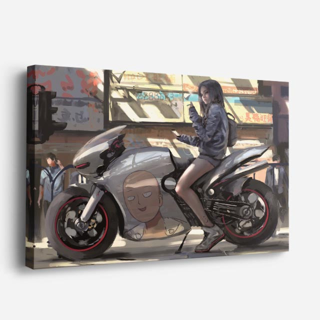 cuadro canvas vehículos piloto anime moto plateada horizontal