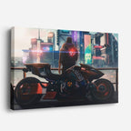cuadro canvas vehículos rider cyberpunk ciudad neon horizontal