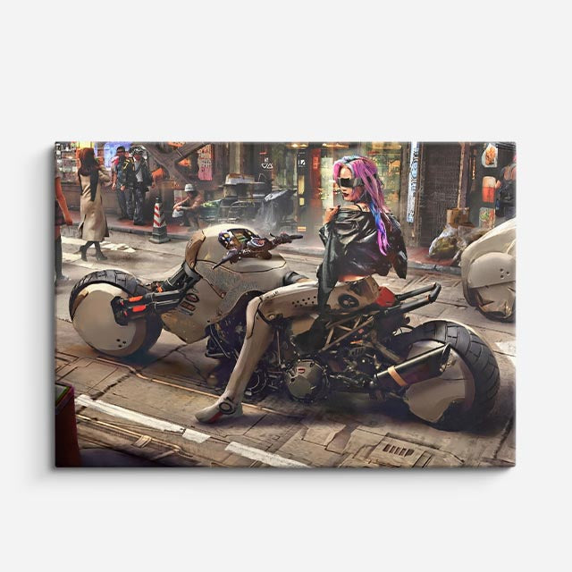 cuadro canvas vehículos rider cyberpunk moto flotante horizontal