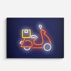 cuadro canvas vehículos scooter neon naranja pared azul horizontal