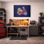 cuadro canvas vehículos scooter neon naranja pared azul horizontal